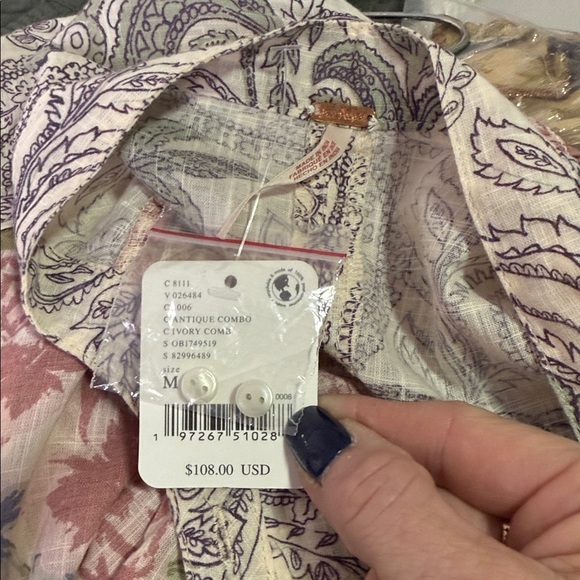 Free People NWT Mara Floral Printed Long Sleeve Button Down Blouse Size M - Picture 10 of 13